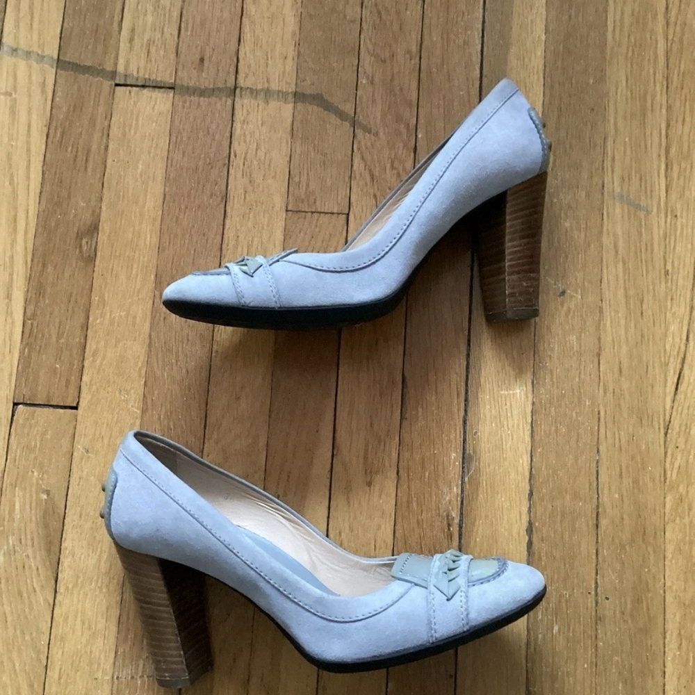 Luxe TOD'S Ladies Size 5.5/36 Solid Gray Suede Patent Leather Heels,Italy,MINT - Picture 3 of 6